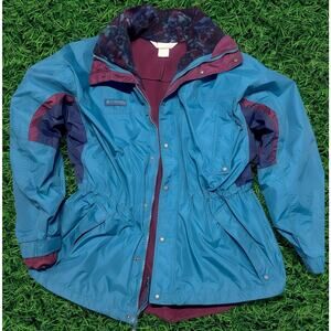 Vintage Columbia qLong’s Peak Teal & Burgundy Ski Jacket